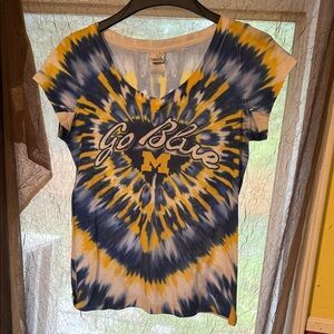 University of Michigan Blue and Yellow Tie-Dye Women's Top Size L